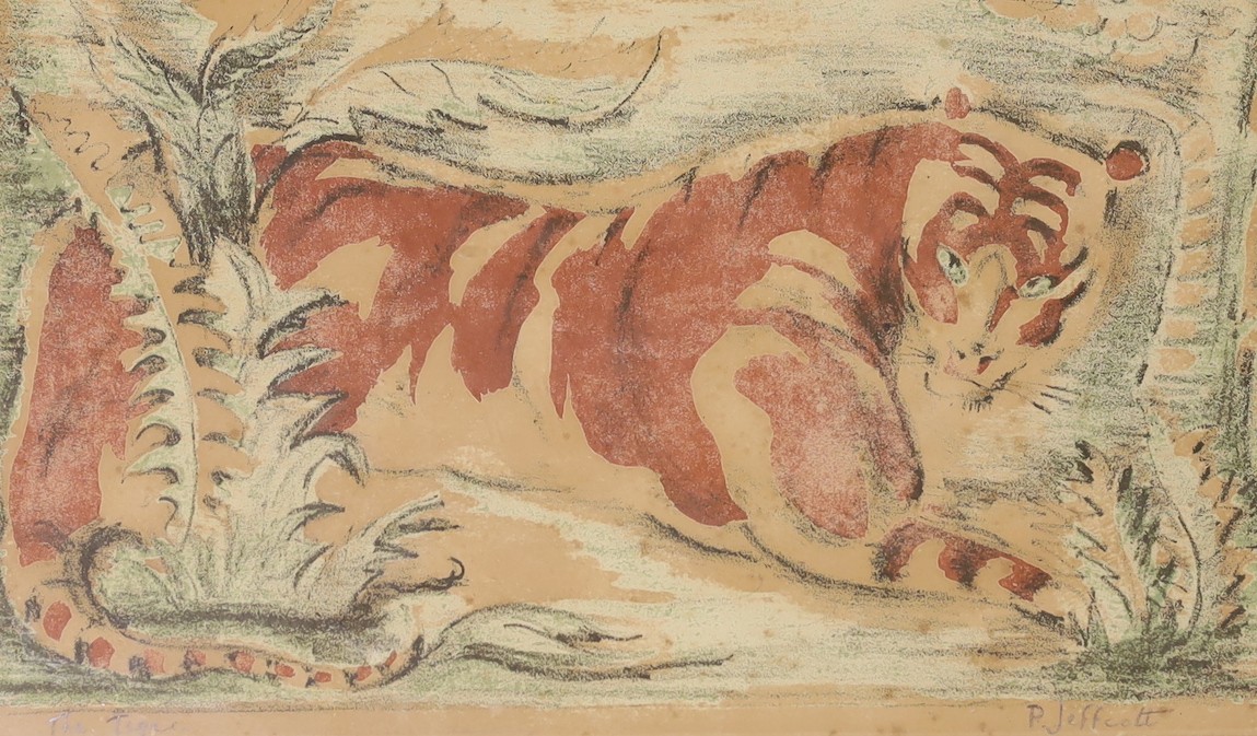 P. Jeffcott, woodblock print, 'The Tiger', signed, 20 x 33cm